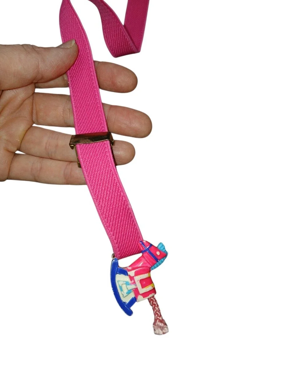 Girls Vintage Pink Kids Elastic Belt with Horse Charm